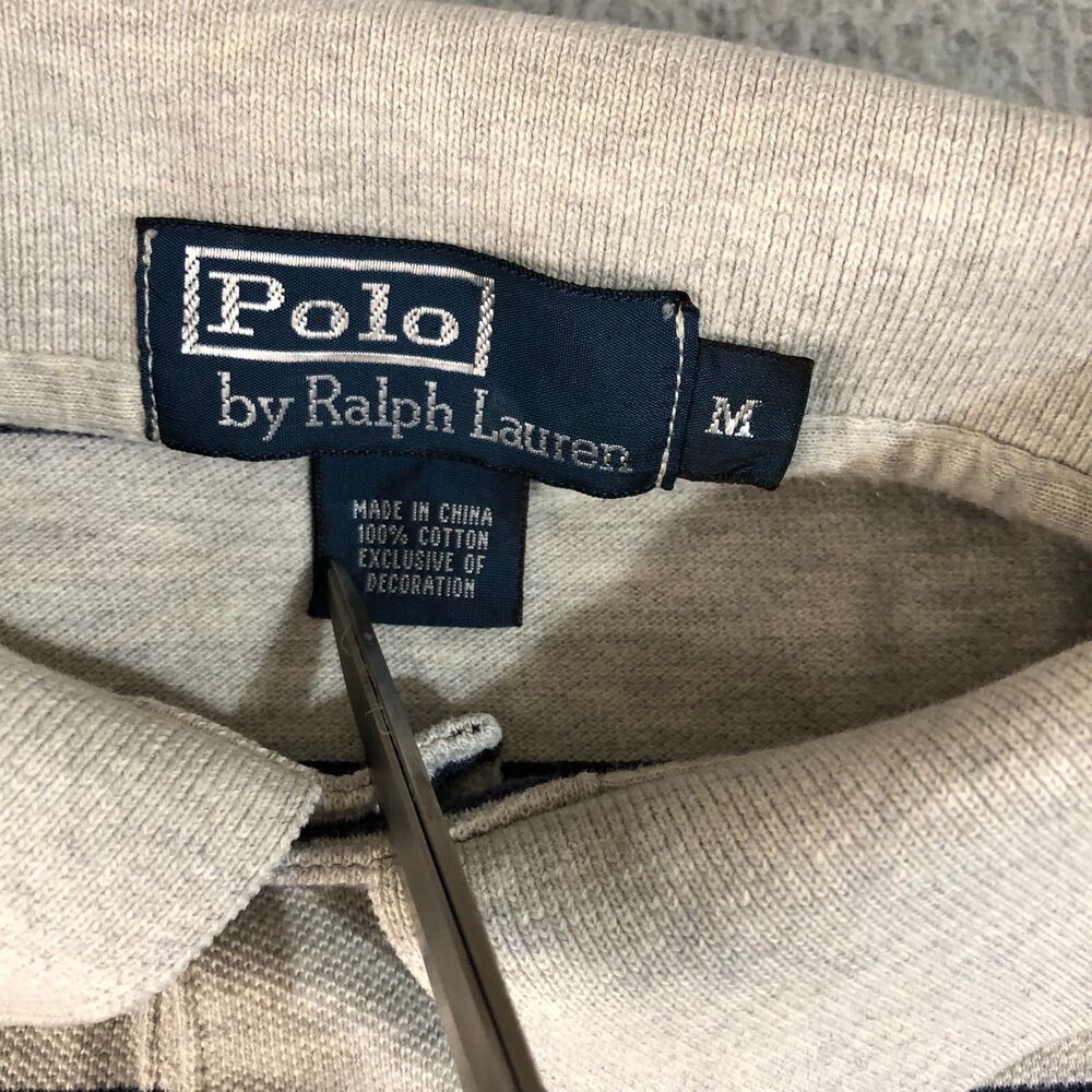 Polo Ralph Lauren Shirt Adult Medium Gray Striped Dad Pony Logo Preppy Men Slit - Picture 6 of 9